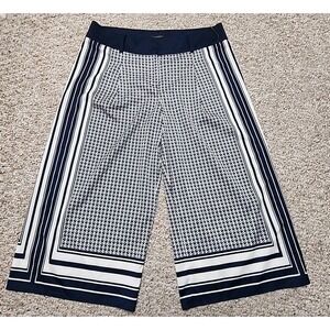 Ann Taylor Size 8 Navy/White Wide Leg Cocktail Party Pants Polyester & Spandex